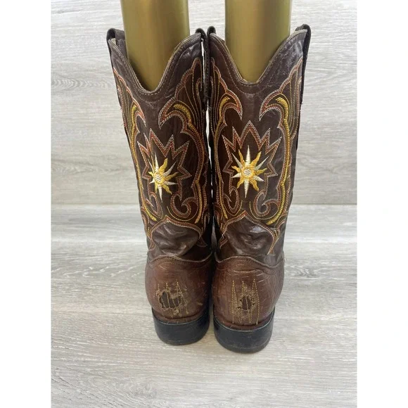 Jugo Men's Western Boot Brown Leather Snip Toe Cowboy Croc Print Shoes